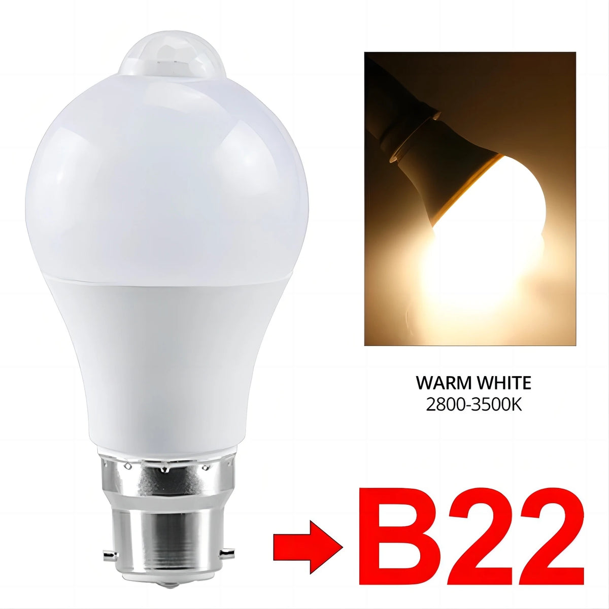 B22 Warm White Color Motion Sensor LED Light Bulb for Indoor Security Lighting