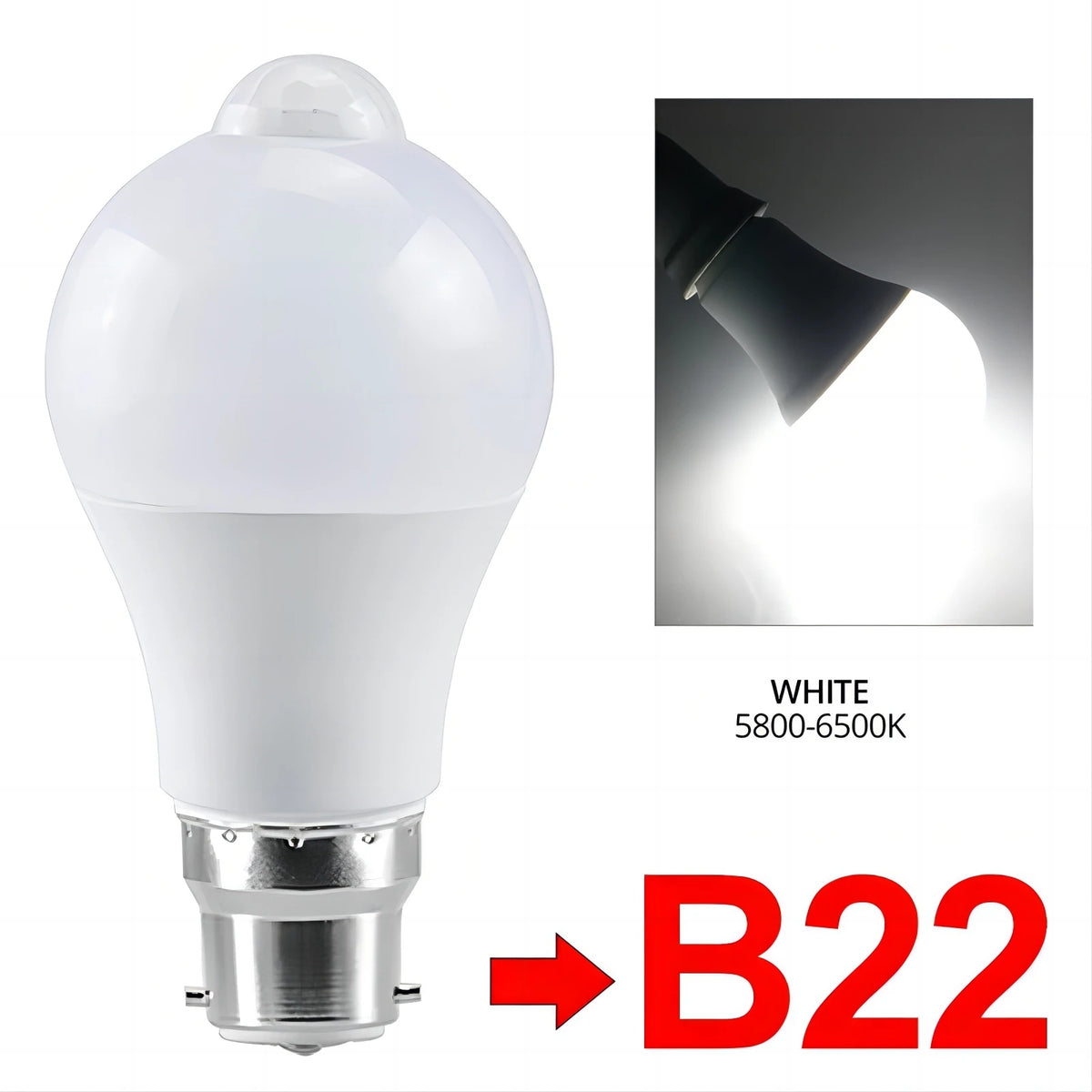 B22 White Color Motion Sensor LED Light Bulb for Indoor Security Lighting
