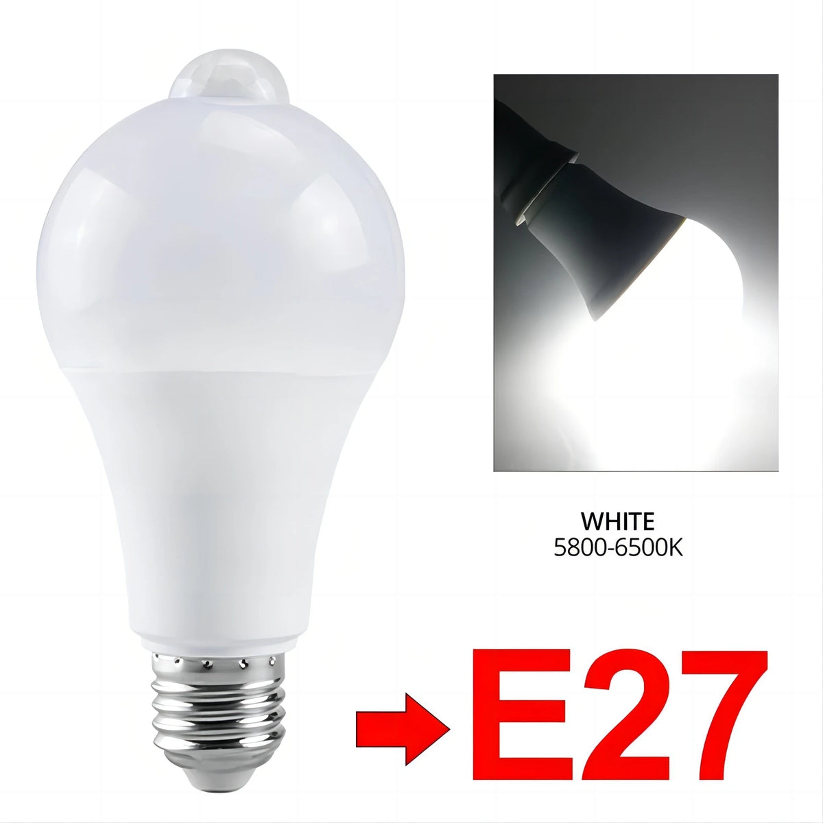 E27 White Color Motion Sensor LED Light Bulb for Indoor Security Lighting