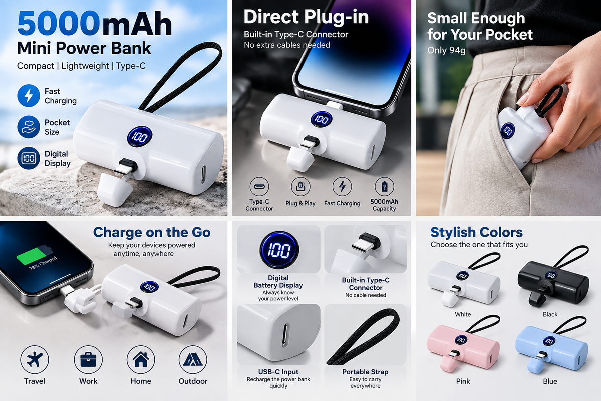 NexaCharge 5000mAh Mini Power Bank features and colours