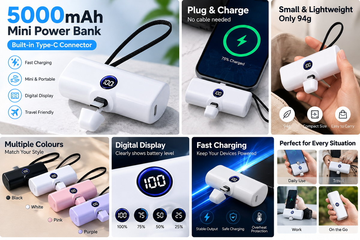 NexaCharge 5000mAh Mini Power Bank charging and portability