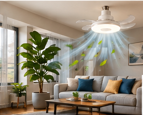 E27 ceiling fan light in a living room lifestyle setting
