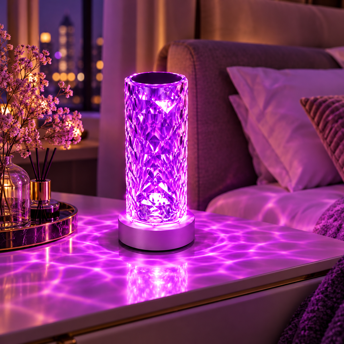 Ambient crystal style RGB lamp in bedroom